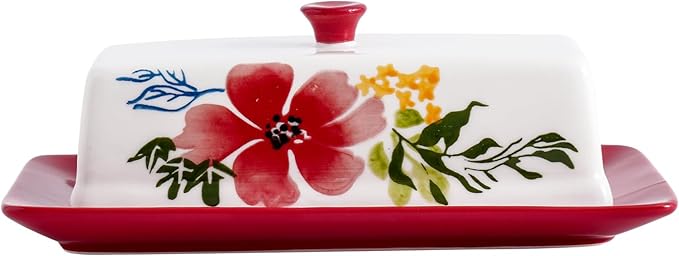 Butter Dish Ceramic Butter Keeper Butter Dish with Lid, Butter Container, RED