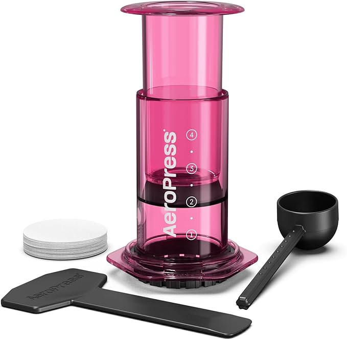 AeroPress Clear Pink Coffee Press – 3 In 1 Brew Method Combines French Press, Espresso, Full Bodied Coffee Without Grit or Bitterness, Small Portable Coffee Maker for Camping & Travel, Pink