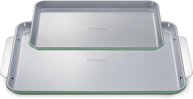 Caraway Non-Stick Ceramic Baking Sheet Duo - Naturally Slick Ceramic Coating - Non-Toxic, PTFE & PFOA Free - 18 x 13" Large & 15 x 10" Medium - Sage