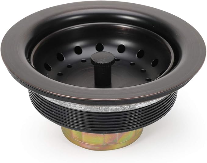 KONE 3-1/2 Inch Kitchen Sink Drain ORB Assembly with Strainer Basket/Stopper, All Stainless Steel Durable and Rustproof Oil Rubbed Bronze
