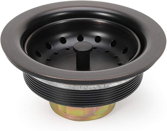 KONE 3-1/2 Inch Kitchen Sink Drain ORB Assembly with Strainer Basket/Stopper, All Stainless Steel Durable and Rustproof Oil Rubbed Bronze