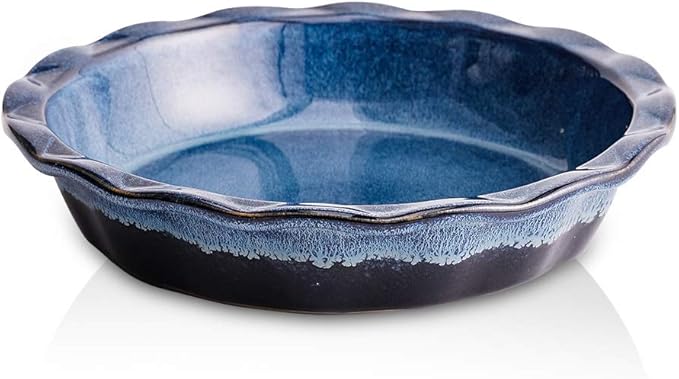 KOOV Ceramic, 9 Inches Pie Plate, Pie Dish for Dessert Kitchen, Round Baking Dish Pan for Dinner, Wrapping Upgrade, Reactive Glaze (Nebula Blue)