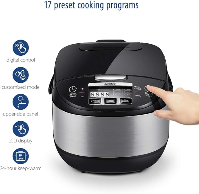 COMFEE' Rice Cooker, Japanese Large Rice Cooker with Fuzzy Logic Technology, 11 Presets, 10 Cup Uncooked/20 Cup Cooked, Auto Keep Warm, 24-Hr Delay Timer