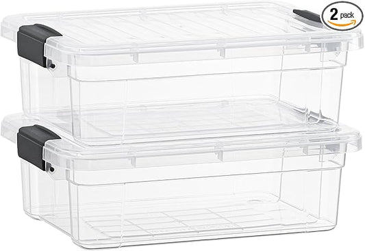 Superio Storage Bins with Lids- 2 Pack, 7.4 Qt Clear Boxes for Organizing, Stackable Plastic Containers- BPA Free, Non-Toxic, Odor Free, Organizer for Home, Office, Dorm