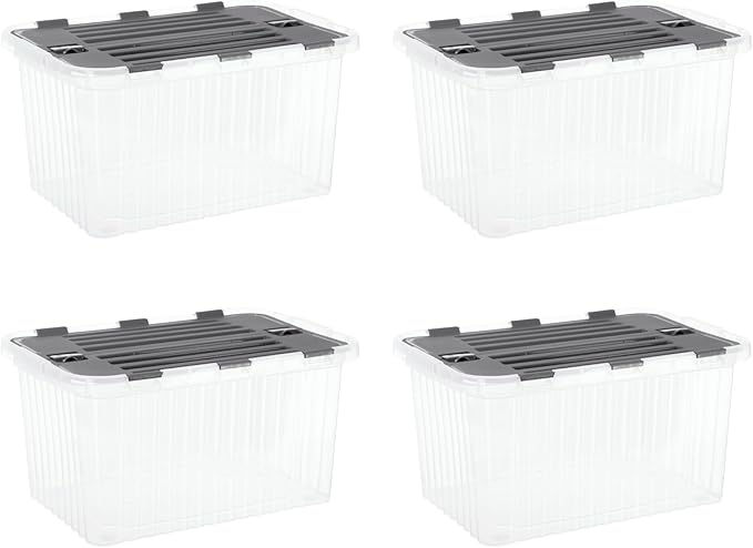 Superio Storage Bins with Lids, Clear Plastic Containers for Organizing, Stackable Totes, BPA Free, Odor Free, Organizer Boxes for Home, and Dorm (4 Pack, 20.25"x14"x10.5")