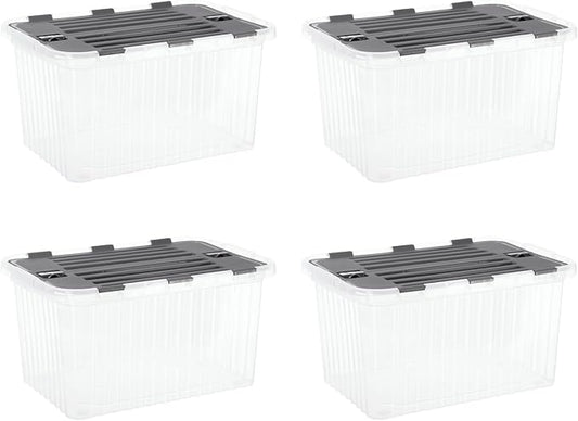 Superio Storage Bins with Lids, Clear Plastic Containers for Organizing, Stackable Totes, BPA Free, Odor Free, Organizer Boxes for Home, and Dorm (4 Pack, 20.25"x14"x10.5")