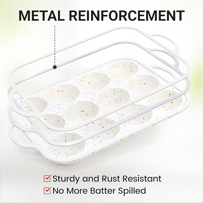 Silicone Muffin Pans for Baking, Metal Reinforced Frame Jumbo 6 Cups & Regular 12 Cups Cupcake Pan Nonstick Muffin Pan for Homemade Baking Easy to Handle