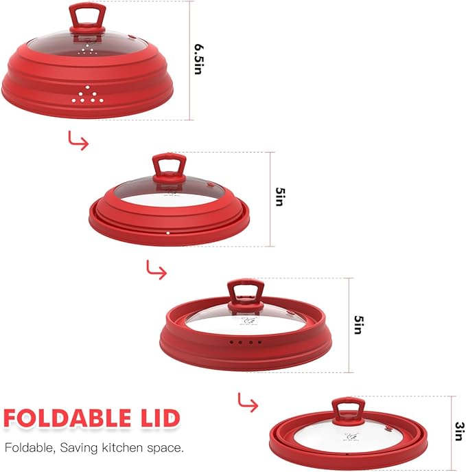 Microwave Splatter Cover Vented Glass Splatter Guard Lid with Collapsible Silicone for Food as Pot Cover 11.8 inch Large Plate for 6 7 8 9 10 11 inch Plate Bowl
