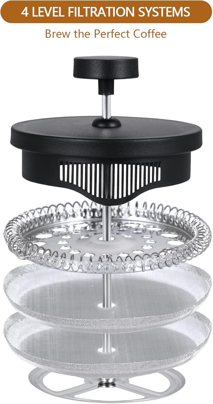 French Press Coffee Maker 21 oz, Cold Brew Heat Resistant Thickened Borosilicate Coffee Pot, Coffee Presses 600 ml, Tea and Frothed Milk Press (Black，21Ounce)