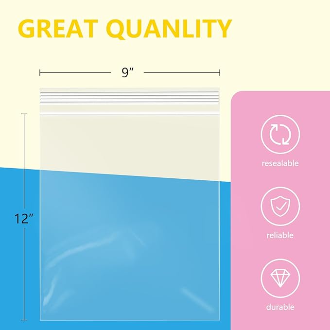 iMailer - 500 Pcs- 9" x 12" Clear Zip Bags - Reclosable Plastic Zip Poly Bags for A4, Letter Sized Documents, Clothing
