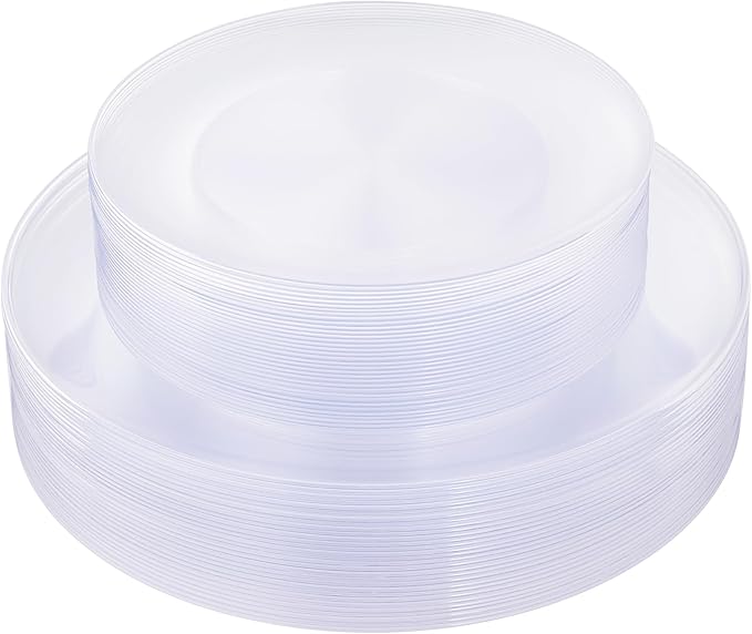 KIRE 60PCS Clear Plastic Plates - Heavy Duty Clear Disposable Plates for Party/Wedding - Include 30Pieces 10.25inch Dinner Plates and 30Pieces 7.5inch Dessert/Salad Plates
