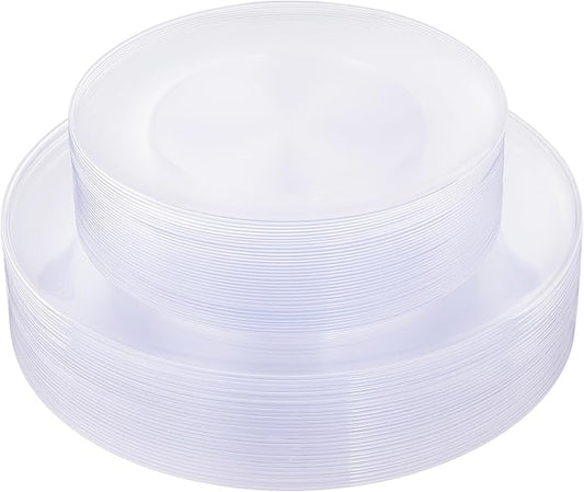 KIRE 60PCS Clear Plastic Plates - Heavy Duty Clear Disposable Plates for Party/Wedding - Include 30Pieces 10.25inch Dinner Plates and 30Pieces 7.5inch Dessert/Salad Plates