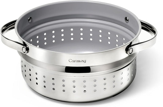 Caraway Steamer - Stainless Steel Steamer with Handles - Non Stick, Non Toxic Coating - Steam Veggies, Seafood, and More - Compatible With Our Dutch Oven or Sauce Pan - Large