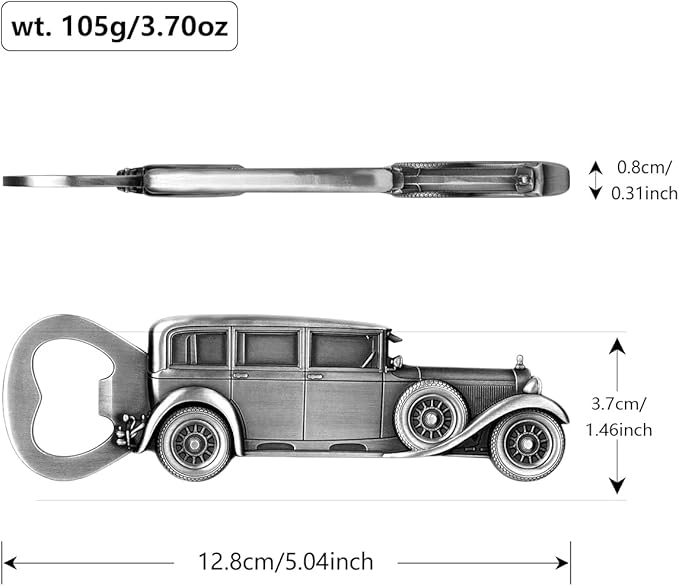 LKKCHER Car Bottle Opener, Classic Car Gifts for Men Him, Birthday Fathers Day Christmas Gifts for Men Dad Grandpa, Vintage Beer Accessories, Silver with Gift Bag