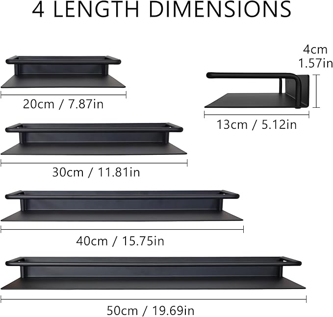 JOOM Metal Wall Floating Shelf - Metal Wall Shelf, Black Floating Shelf, Small Bathroom Shelf, (Black, 16Inch)