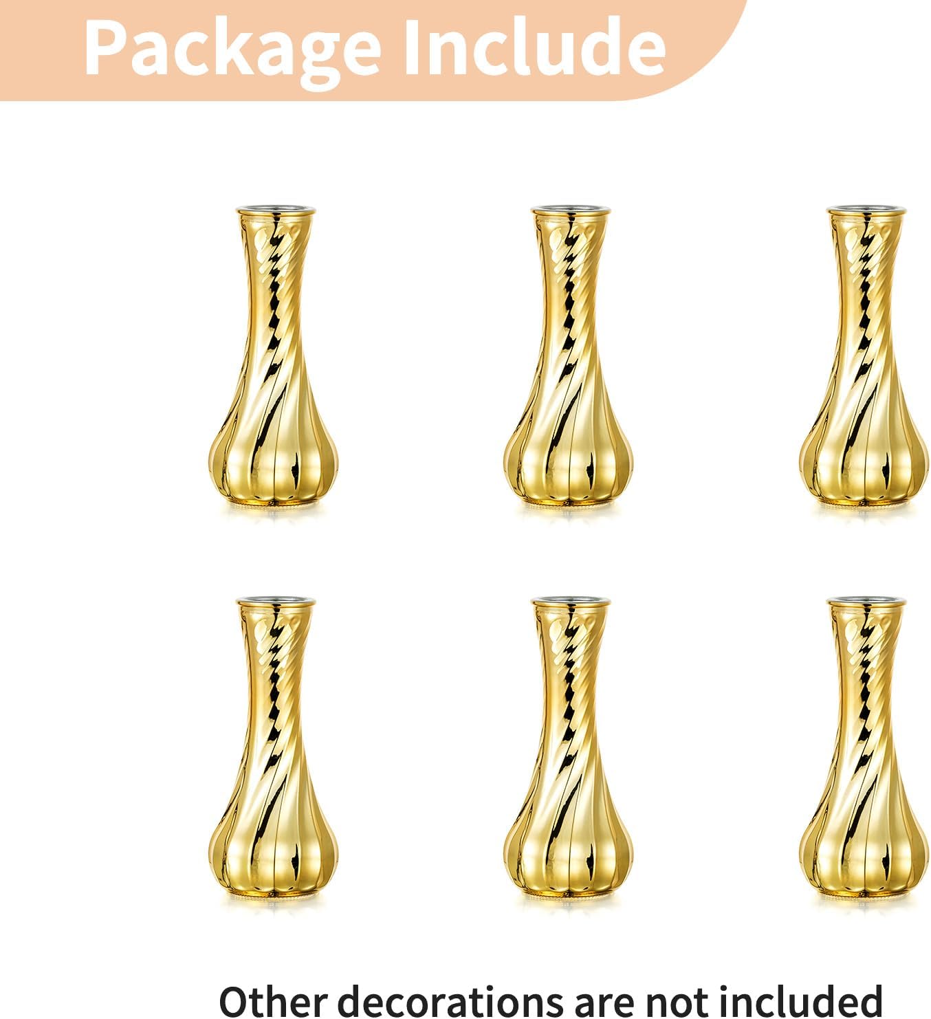 NUPTIO Glass Bud Vase Gold: 6 Pcs Small Flower Vases for Wedding Party Table Centrepiece - Vintage Ribbed Vase for Home Birthday Reception Decorations