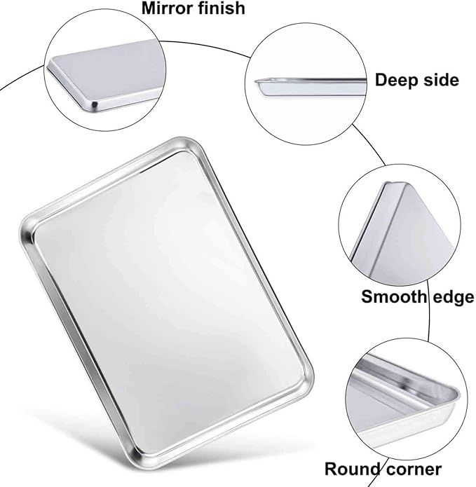 TeamFar Baking Sheet with Rack Set, 20’’ & 16’’ & 12½’’, Stainless Steel Cookie Sheet Baking Pans with Cooling Roasting Racks, Non Toxic & Rust Free, Mirror Finish & Dishwasher Safe - 6 Pieces