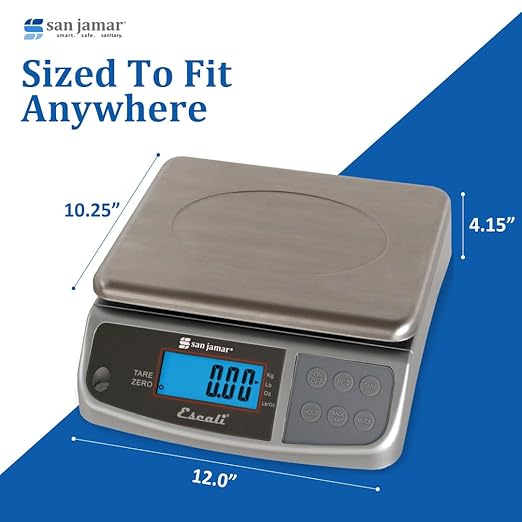 San Jamar Escali Promzr M-Series Digital Scale with Display Hold for Kitchens and Restaurants, Metal, 33 Pound, Silver