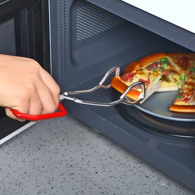 2 Pieces 10.6 Inch Stainless Steel Kitchen Scissor Tongs Heavy Duty Cooking Tongs, with Comfortable Red Blue Handle for Cooking Barbecue Food, Dishwasher Safe