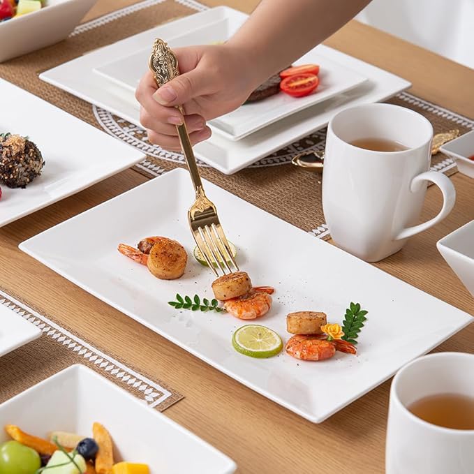 Porlien 12-inch White Porcelain Serving Platters for Party, Wedding and Entertaining, Rectangular Serving Plates Set of 3, Serving Tray for Dinner, Appetizers and Desserts