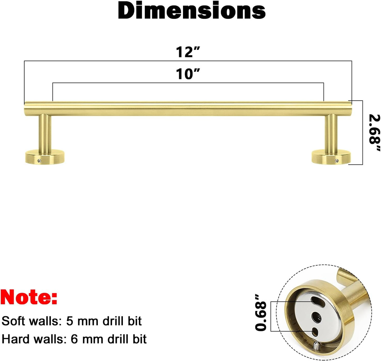 NearMoon Bath Towel Bar, Bath Accessories Thicken Stainless Steel Shower Towel Rack for Bathroom, Towel Holder Wall Mounted (1 Pack, Brushed Gold, 12 Inch)