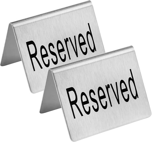 New Star Foodservice Stainless Steel Table Tent Sign (Silver (Reserved), 2"x 1.5" (Set of 2))