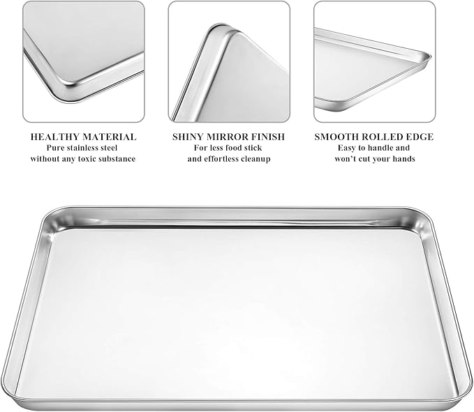 Baking Sheet with Cooling Rack Set [2 Sheets + 2 Racks], Deedro Stainless Steel Cookie Half Sheets Baking Pan Oven Tray with Rack, 17.3 x 12.3 x 1 Inch, Heavy Duty, Non-toxic, Dishwasher Safe