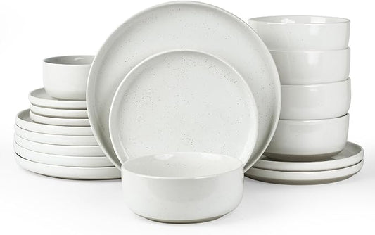 Famiware Milkyway Plates and Bowls Set, 18 Pieces Dinnerware Sets, Dishes Set for 6, White