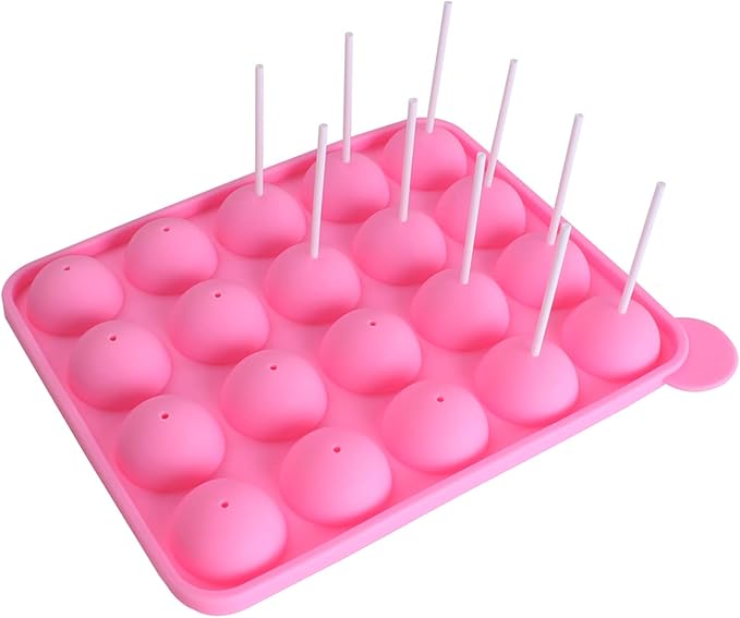 WARMBUY 20 Cavity Silicone Cake Pop Mold Lollipop Baking Mold Tray with Sticks, Pink