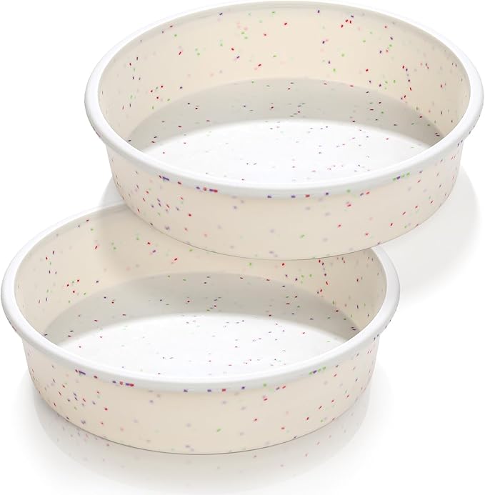 Vinino 8 Inch Silicone Round Cake Pan with Metal Reinforced Frame Set of 2, Nonstick Silicone Springform Pan for Baking Suitable for Making Layers, Cheese & Chocolate Cakes