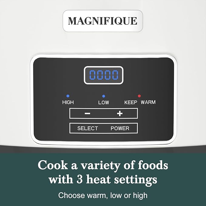 6-Quart Programmable Slow Cooker with Timer Keep Warm - Small Kitchen Appliance for Family Dinners - Serves 6+ People - Heat Settings: Keep Warm(White, Black Liner)