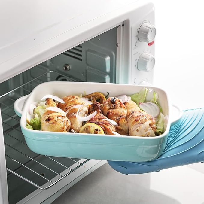 Sweejar Casserole Dishes for Oven, Ceramic Bakeware Set of 3, Lasagna Pan Deep with Handle, Rectangular Baking Pan Set, 9x13 Baking Dish for Cooking, Banquet and Daily Use (Turquoise)