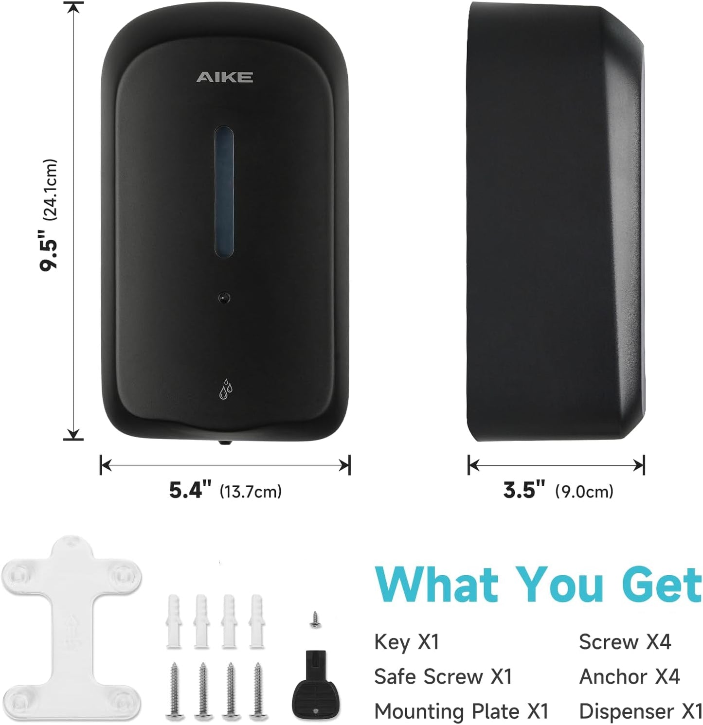 AIKE 33.8oz Automatic Wall Mount Liquid Soap Dispenser with Commercial ABS Construction, Model AK1226S(Black)