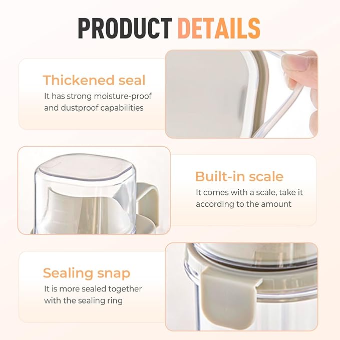 Clear Airtight Food Storage Containers, Transparent Cereal Dry Food Storage with Pouring Spout, for Flour, Sugar and Cereal (95oz white)