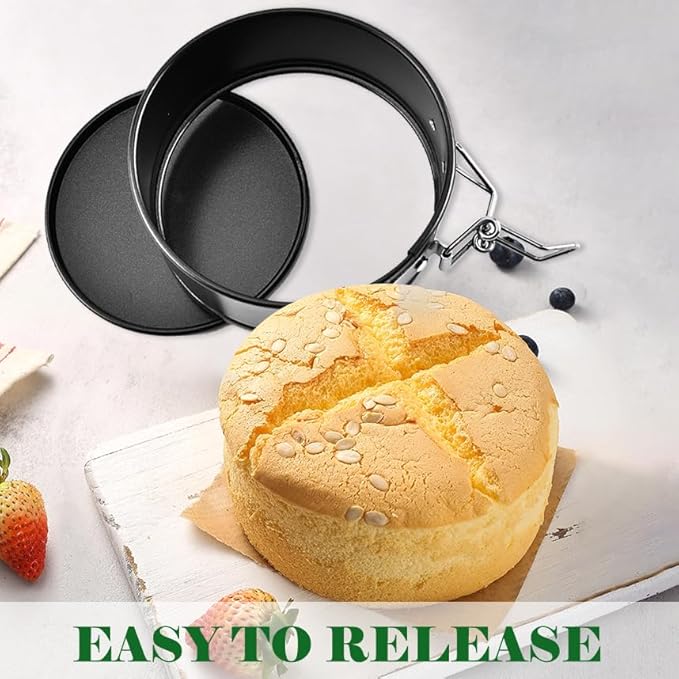 Tellshun 4 Pack Small Springform Cheesecakes Pan Tins Set 4 Inch Mini Baking Mold 4 Pieces Round Leakproof Nonstick Removable Bottom Bakeware for Pie Pizzas and Quiches Includes 50Pcs Parchment Paper