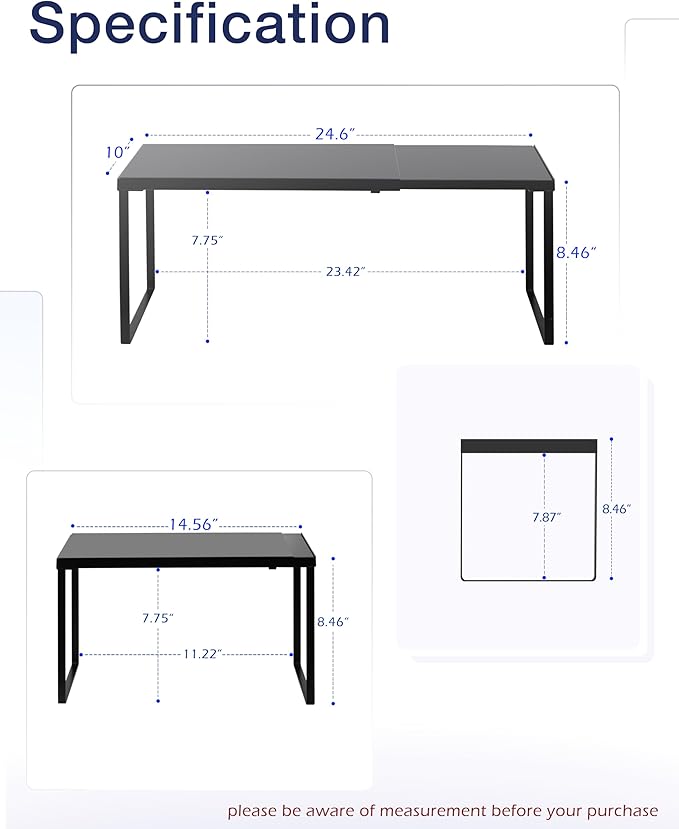 Nxconsu Cabinet Shelf Expandable Organizer Riser Rack for Kitchen Pantry Cupboard Under Sink Countertop Home Organization Extra Storage Space Saver Heavy Duty Metal Edgeless Design Black Large