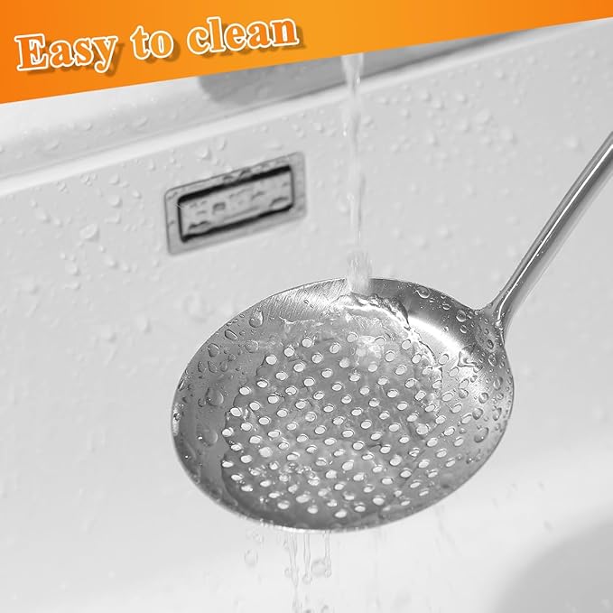 Kitchen Skimmer - Slotted Spoon for Straining, Stainless Steel Spider Strainer Skimmer Ladle for Cooking and Frying, Kitchen Utensils Pasta Spoon