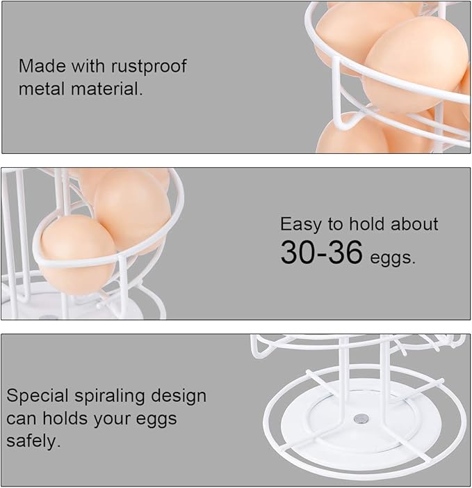Toplife Spiral Design Metal Egg Skelter Dispenser Rack, Storage Display Rack, White