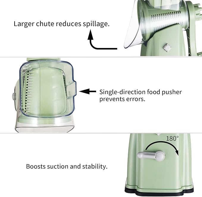 Rotary Cheese Grater Shredder - Upgraded 5 in 1 Cheese Grater with Handle and Strong Suction Base, Multi-purpose Julienne Slicer Ice Shaver Nuts Grinder for Ice, Vegetables, Fruit, Nuts