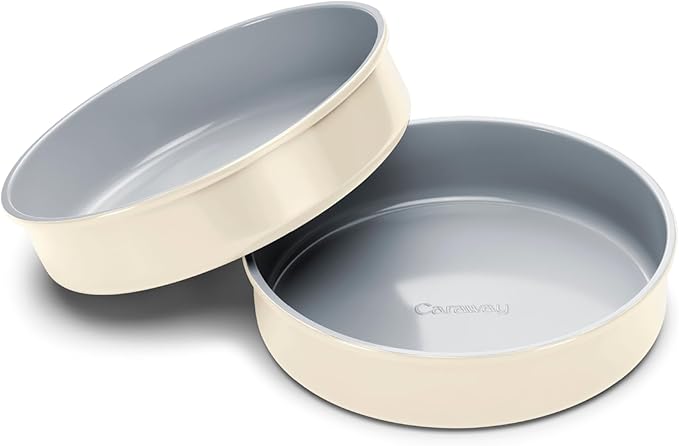 Caraway Non-Stick Ceramic 9” Circle Pans - Naturally Slick Ceramic Coating - Non-Toxic, PTFE & PFOA Free - Perfect for Birthday Cakes, Tartes, & More - Cream