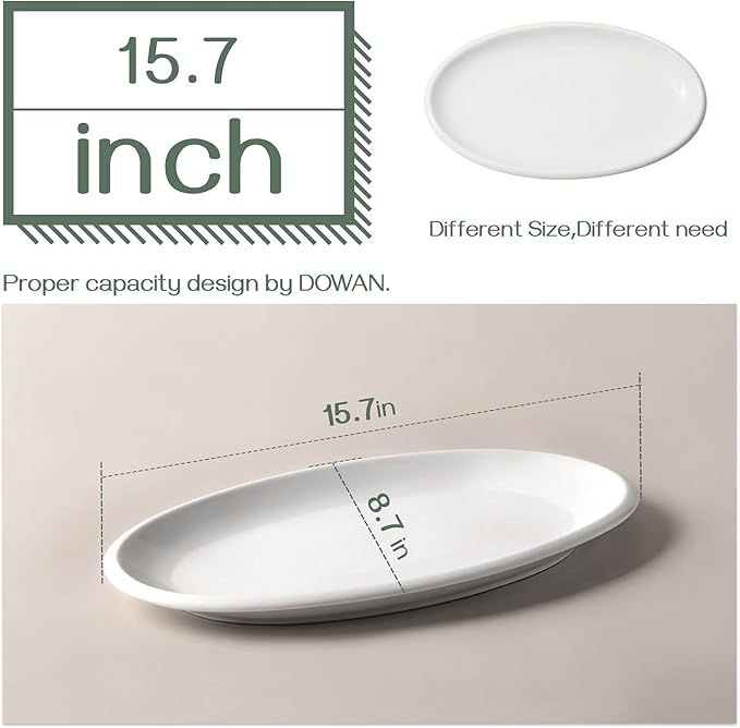DOWAN 16" Serving Platters, Serving Platters for Wedding, Large Oval Porcelain Serving Tray for Entertaining, Dinner Platters for Serving Food Appetizers Meat, Serving Dishes for Parties, Set of 2