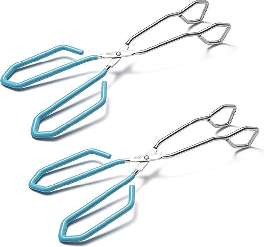 Stainless Steel Scissor Tongs, Heavy Duty, Kitchen Tongs for Food Cooking Barbecue BBQ Grilling and Serving (2pcs Blue)