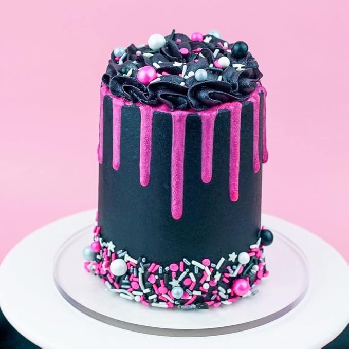 Black Pink Sprinkles for Cake Decorating, Baking - Fancy Minnie Mouse Sprinkles for Cupcake Decorating - Edible Minnie Mouse Cake Decorations in Pink and Black Princess with Jimmies, Pearls