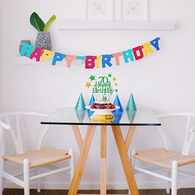 Glittery 70th Happy Birthday Cake Topper with Star,Personalised 70 Birthday Cake Toppers Party Decorations Party Supplies for Boys Girls Green Gold