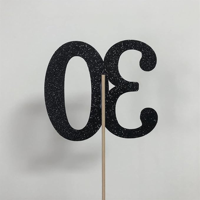 10-Pack Double Sided Glitter 30th Birthday Centerpiece Anniversary Centerpiece Sticks, Number 30 Table Topper Cake Topper for 30th Birthday Anniversary Table Party Decorations (Double Sided black)