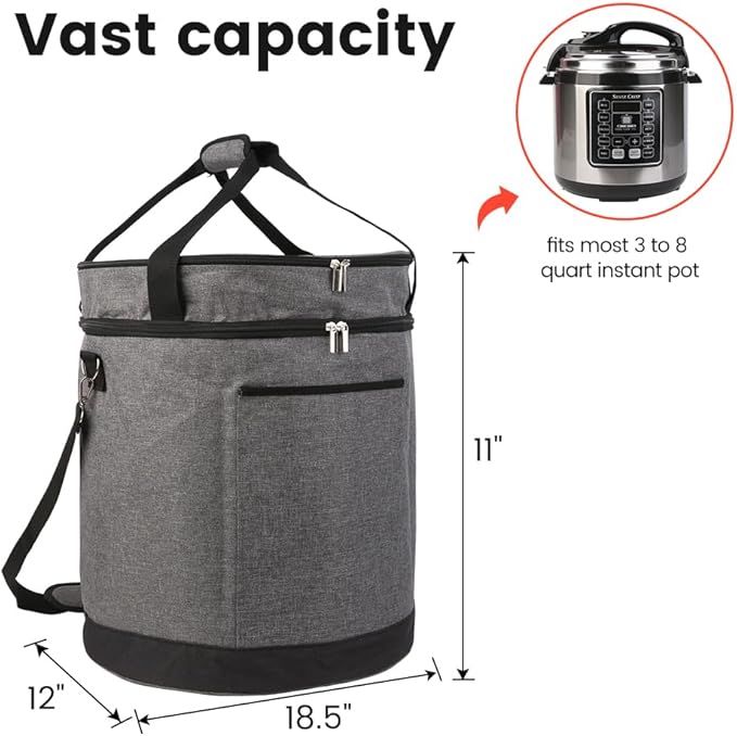 musbus Carry Bag for 8 Quart Instant Pot, CrockPot and Hamilton Beach Models, Double Layers Carrier with Adjustable Strap, with Crock-Pot and Hamilton, GRAY