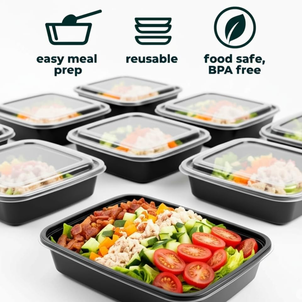 Pomp 24 oz Single Compartment Meal Prep Containers + Lids (10 Pack) | Reusable, Leak-Proof, BPA-Free Food Storage Containers | Microwave, Freezer & Dishwasher Safe