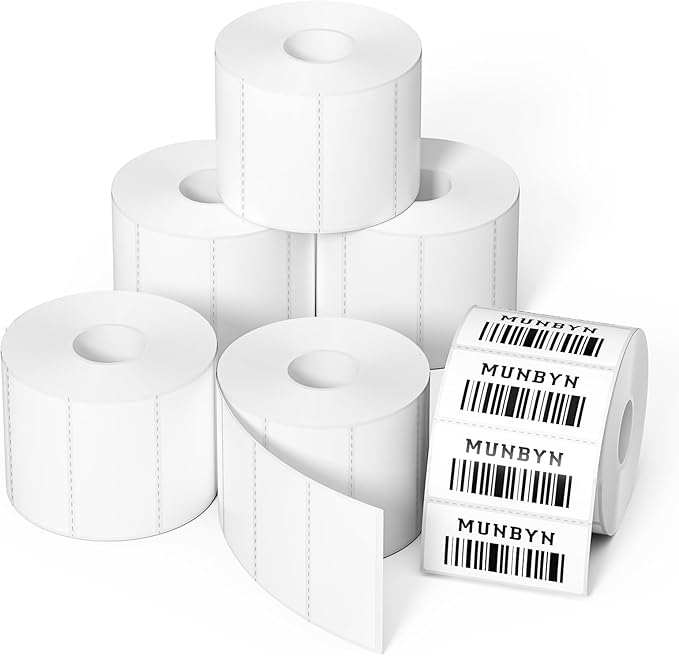 MUNBYN 2x1In Thermal Sticker Labels, Address Barcode Self-Adhesive Label Paper for Direct Thermal Printer and Business, Multi-Purpose Shipping Mailing Name Rectangle White Sticker,6000 Sheets/6 Rolls