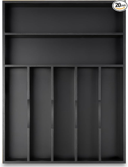 Silverware Organizer Kitchen Drawer Organizer Utensil Organizer Bamboo Silverware Holder Cutlery Organizer in Drawer Flatware Organizer Tray(7 slots, Black