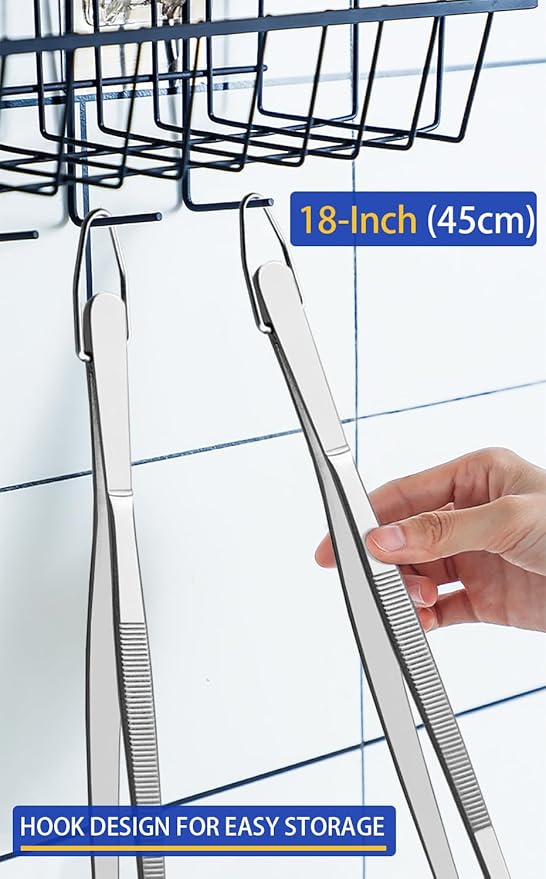 JETKONG 18 Inch (45cm) Extra Long Barbecue Tongs, Heavy Duty Giant Tweezer Tongs for Grilling and BBQ, Set of 2 (Point Tips)